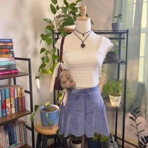Vintage Y2K‎ Big Flirt Blue Velour Micro Mini Skirt Size Medium Preppy